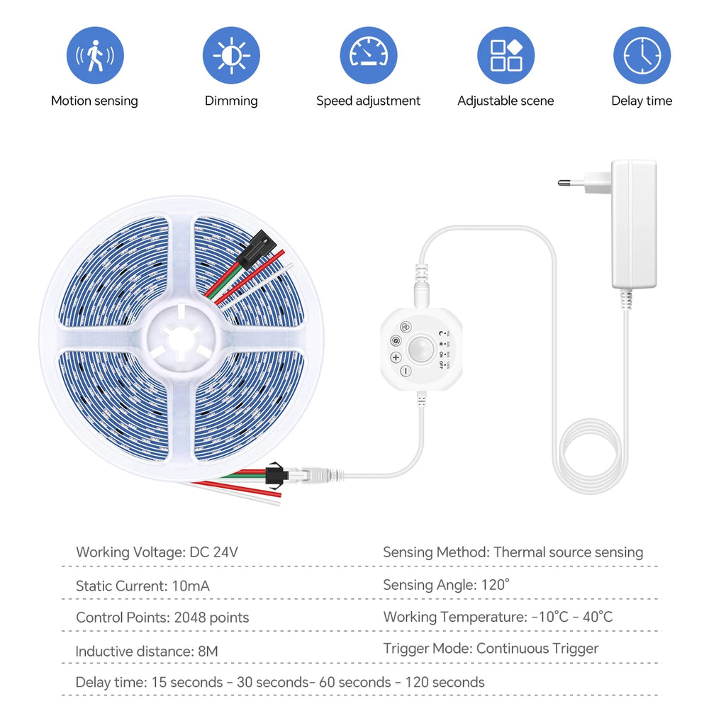 24V LED Strip Motion Sensor Lamp WS2811 Horse Race Chasing LED Light Strip Flowing Water Lighting Tape Room Decor 5M 10M