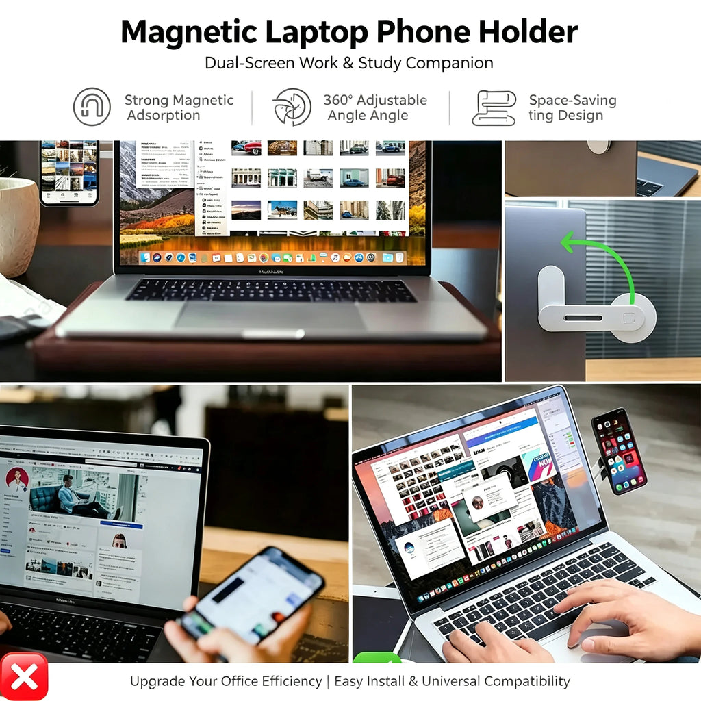 2026 Magnetic Laptop Phone Holder Computer Monitor Side Cell Phone Slim& Foldable For iPhone 14 13 12 Series Case and All Phone