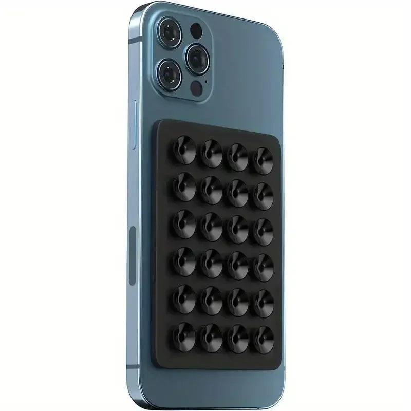 24 Silicone Suction Cups, Black Minimalist Sticker, Anti Slip Phone Case, Portable And Movable Phone Holder, Square Portable