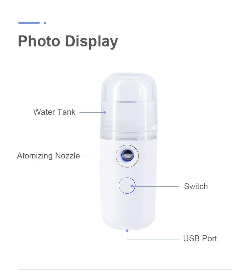 Nano Facial Mister Sprayer Portable Face Nano Mister for Eyelash USB Handy Skin Care Machine for Face Hydrating, Daily Makeup