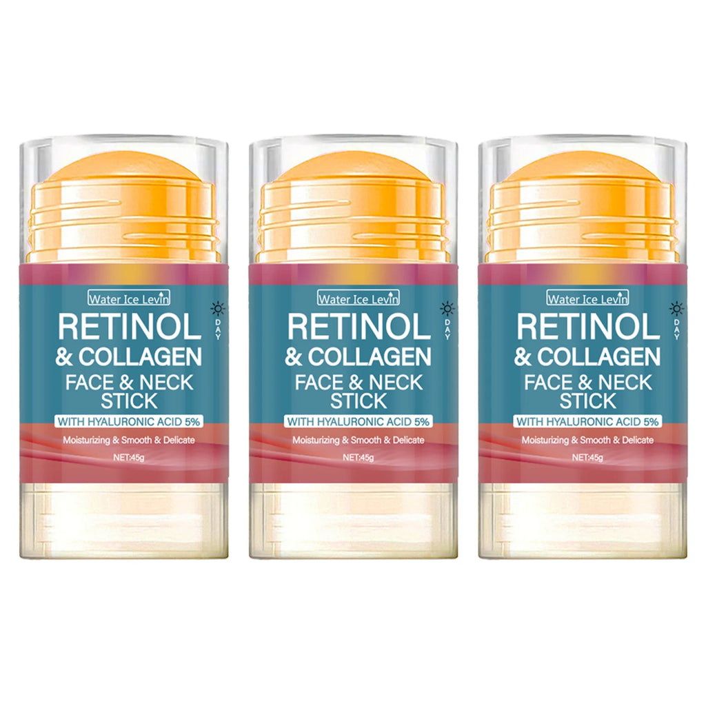 Retinol and Collagen Facial and Neck Care Stick Containing Hyaluronic Acid 5%, Moisturizing and Firming, Locking in Moisture, Day and Night Care, Portable Skin Care