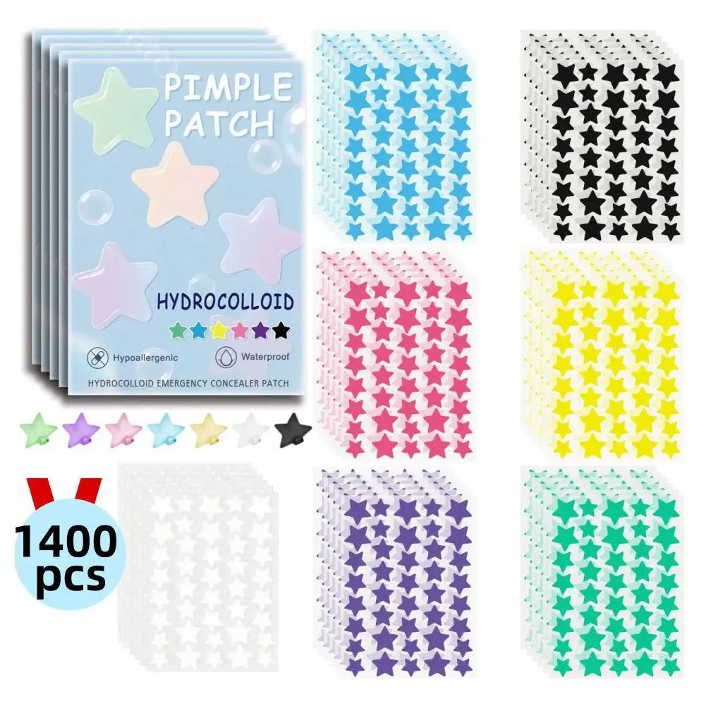 1400pcs Colorful Star Pimple Removal Sticker Invisible Breathable Hydrocolloid Acne Patch Anti-Acne Spots Marks Concealer Makeup