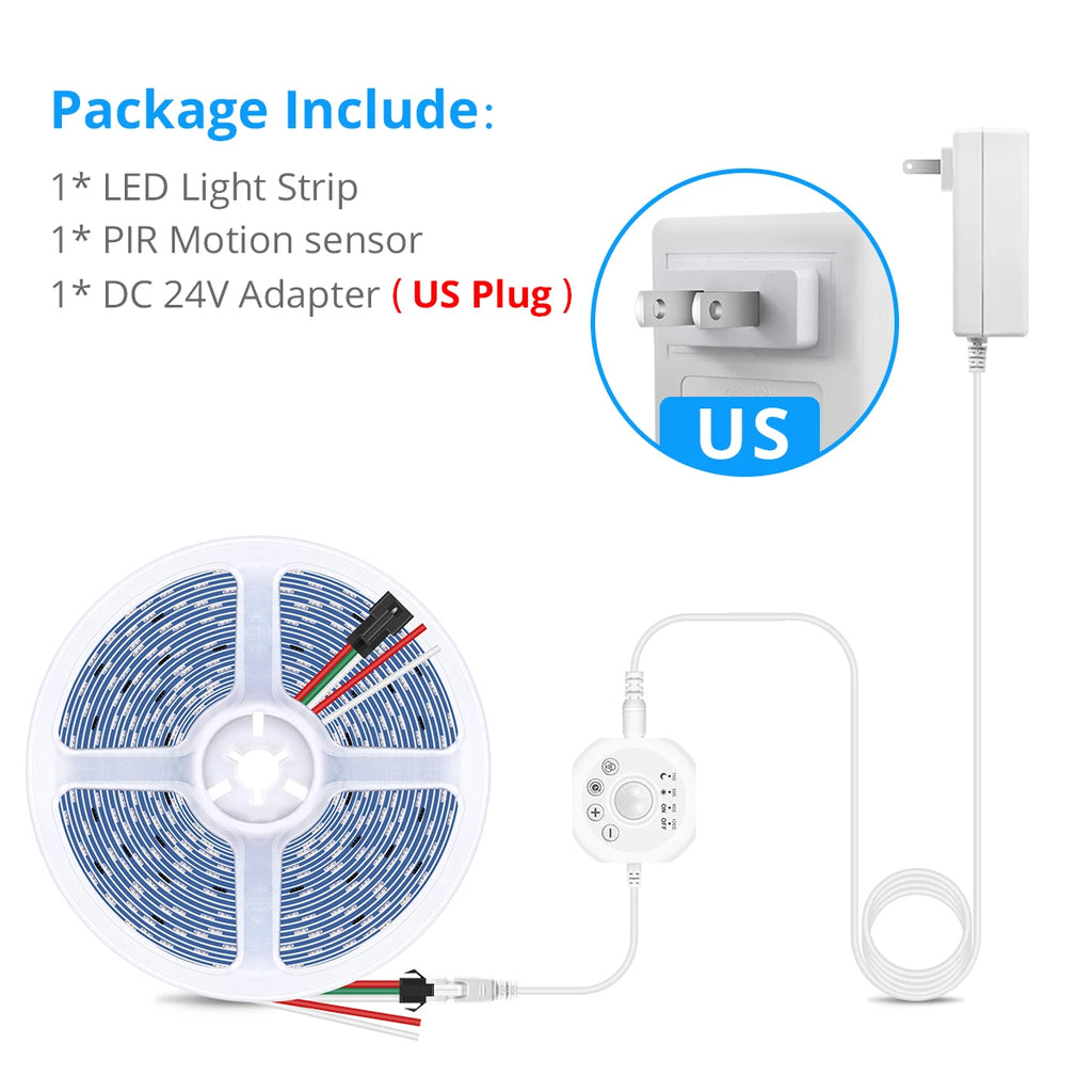 24V LED Strip Motion Sensor Lamp WS2811 Horse Race Chasing LED Light Strip Flowing Water Lighting Tape Room Decor 5M 10M