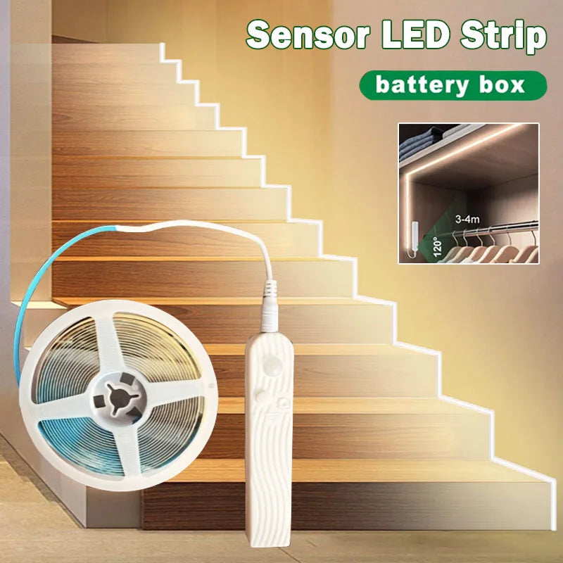 8MM COB Led Strip 5V With Motion Sensor Flexible LED Tape Battery Powered 320LEDs/M Induction Night Light For Stair Kitchen