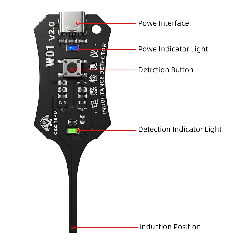 OSS W01 Inductor Detector Tool Motherboard Coil Tester for phone motherboard Repair Electromagnetic Induction Quick Fault Check