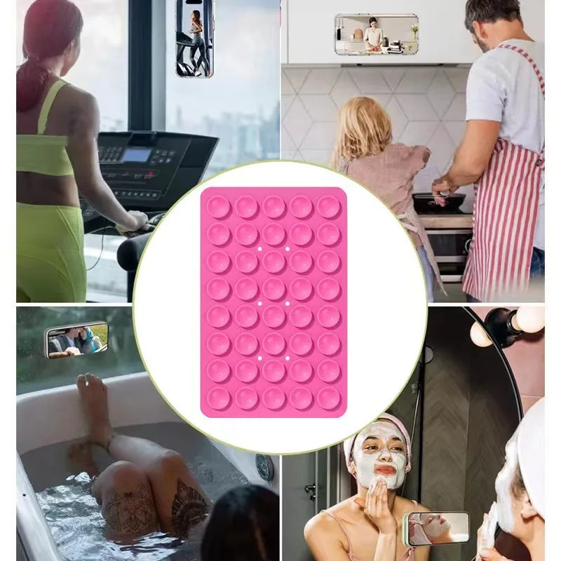 24 Silicone Suction Cups, Black Minimalist Sticker, Anti Slip Phone Case, Portable And Movable Phone Holder, Square Portable