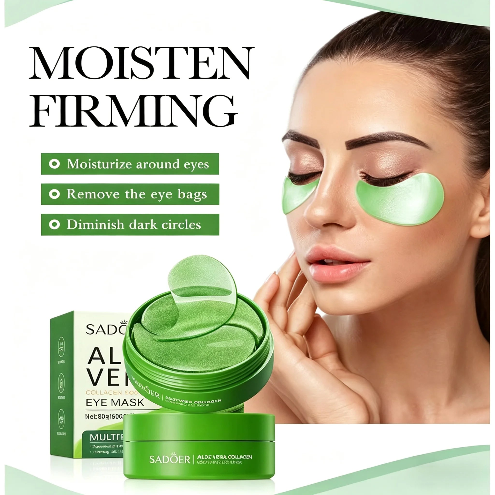 60 Pieces of Aloe Vera Collagen Eye Mask Moisturizing  Firming , Bright and Transparent Eye Mask Patches, Suitable for All Skin