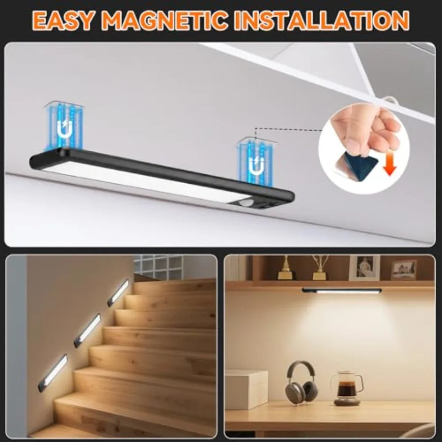 Under Cabinet Lighting Wireless, 10inch Motion Sensor Light, 3Pack- Rechargeable, 3 Color Temps, Dimmable, Power Display, LED C