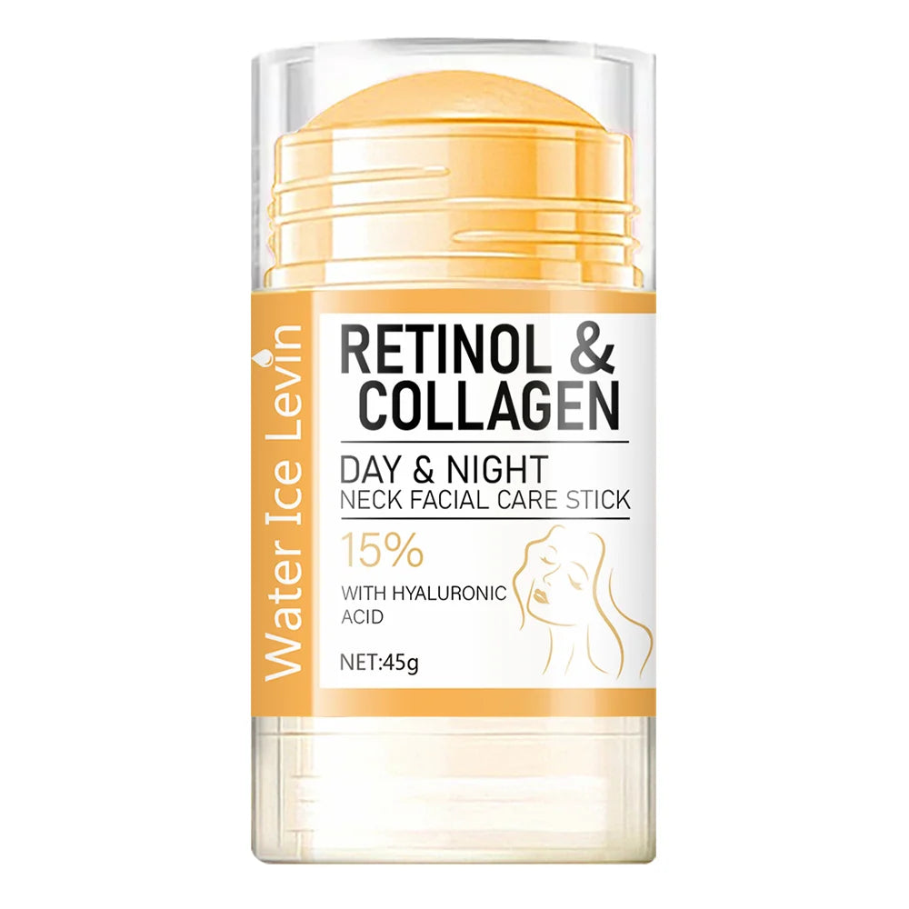 Retinol and Collagen Facial and Neck Care Stick Containing Hyaluronic Acid 5%, Moisturizing and Firming, Locking in Moisture, Day and Night Care, Portable Skin Care
